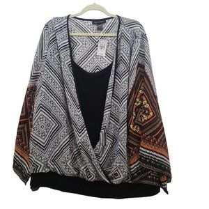 NWT Ashley Stewart Kimono Style Wrap Front Top Boho Flowy Plus SZ 22/24